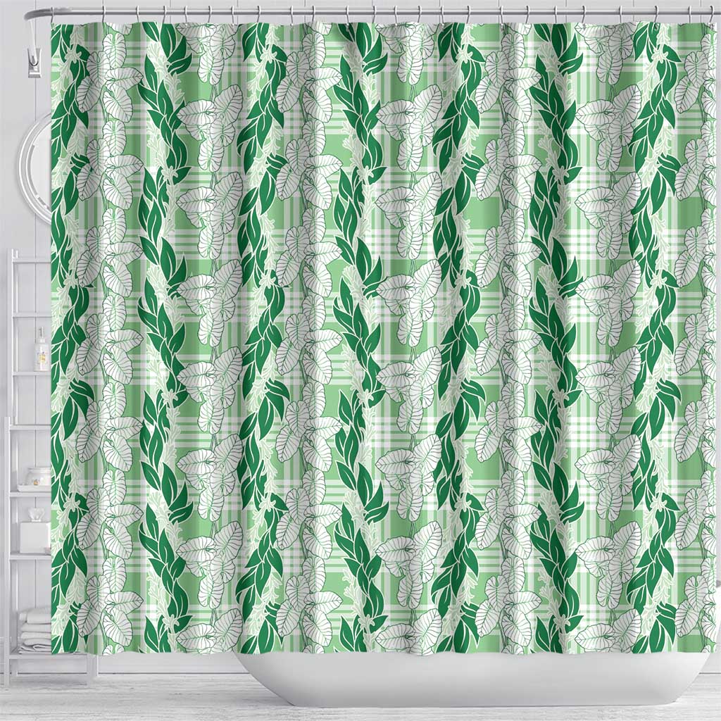 Hawaii Ti Leaf Maile Tuberose Lei Shower Curtain With Hanalei Leaf Green LT05 - Polynesian Pride