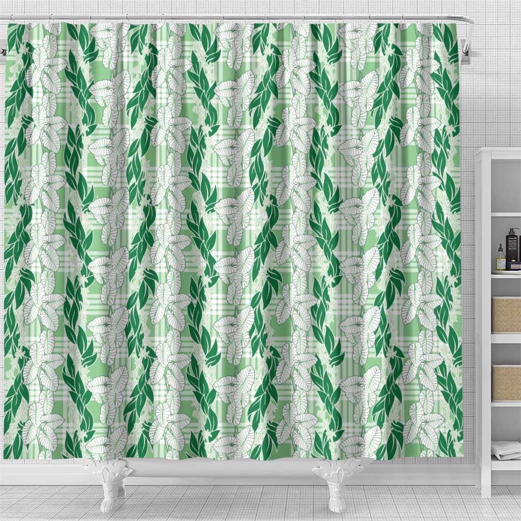 Hawaii Ti Leaf Maile Tuberose Lei Shower Curtain With Hanalei Leaf Green LT05 - Polynesian Pride