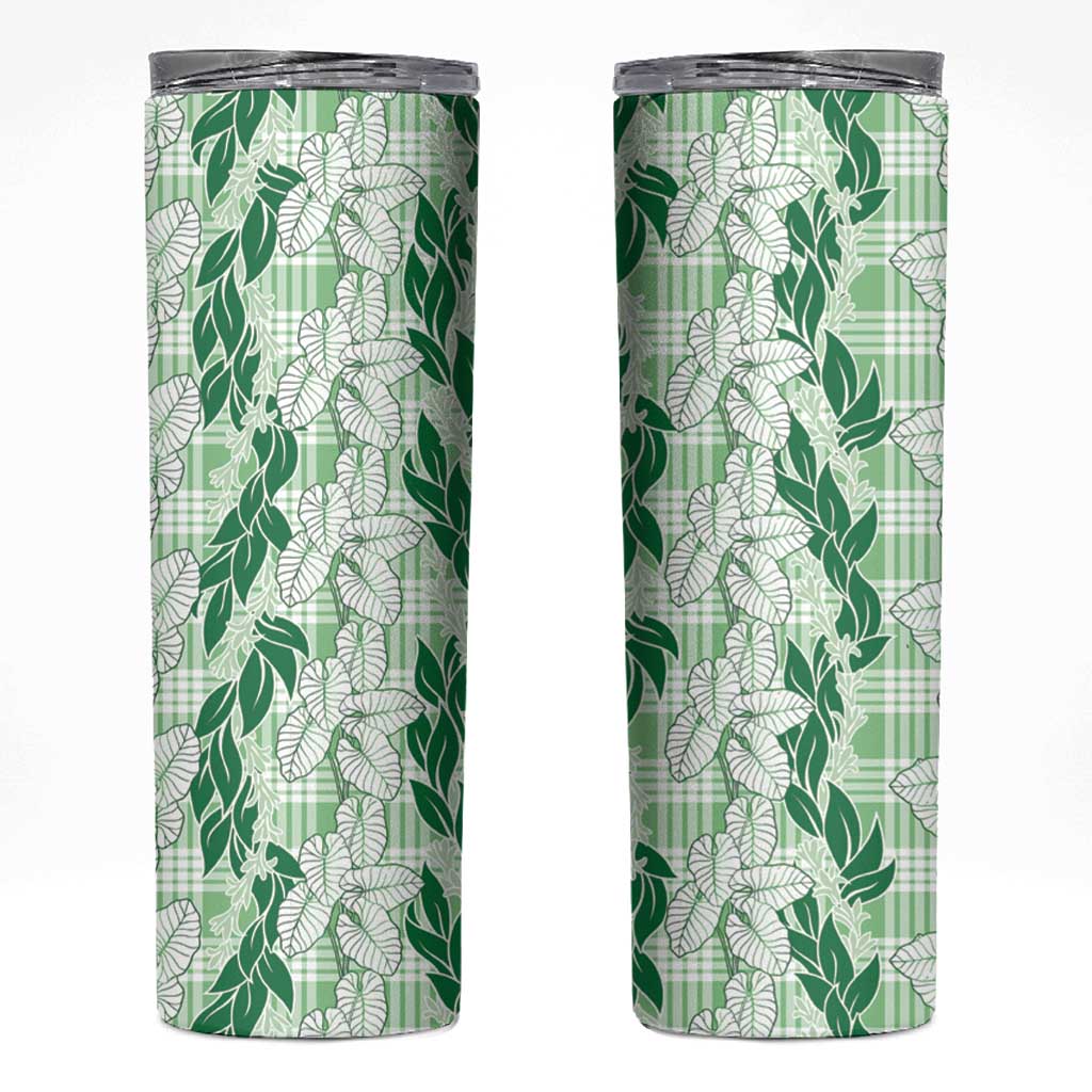 Hawaii Ti Leaf Maile Tuberose Lei Skinny Tumbler With Hanalei Leaf Green LT05 Green - Polynesian Pride