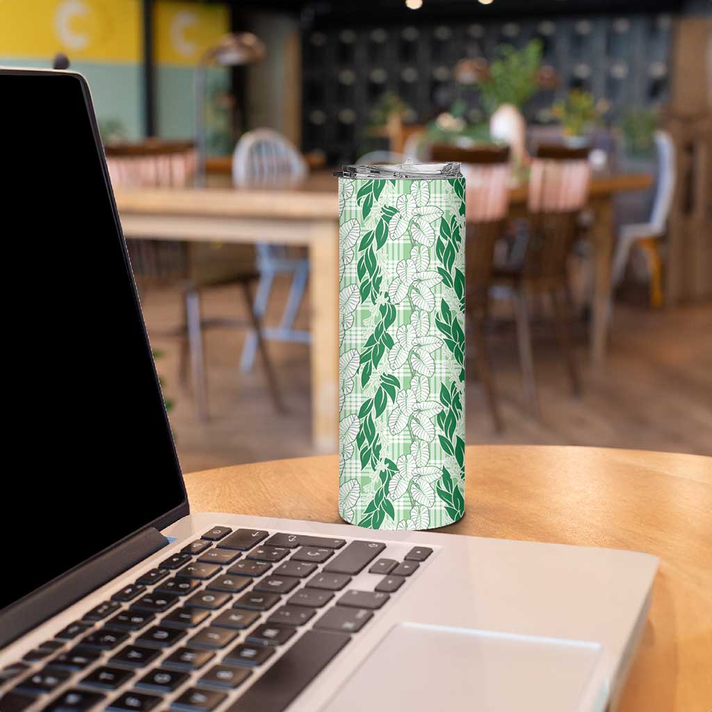 Hawaii Ti Leaf Maile Tuberose Lei Skinny Tumbler With Hanalei Leaf Green LT05 - Polynesian Pride