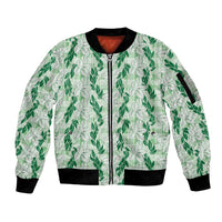 Hawaii Ti Leaf Maile Tuberose Lei Sleeve Zip Bomber Jacket With Hanalei Leaf Green LT05 Unisex Green - Polynesian Pride