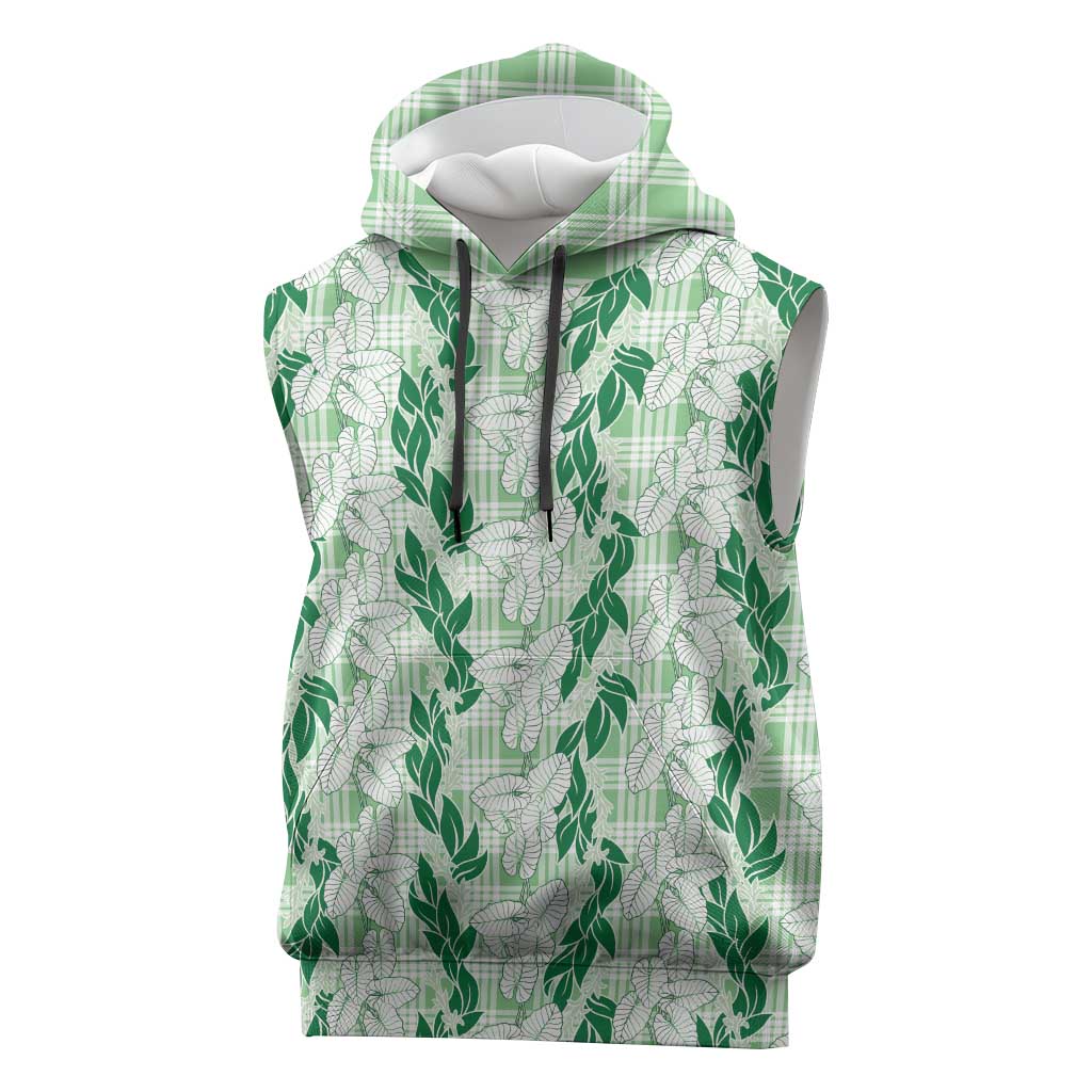 Hawaii Ti Leaf Maile Tuberose Lei Sleeveless Hoodie With Hanalei Leaf Green