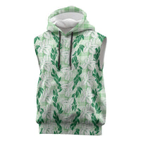 Hawaii Ti Leaf Maile Tuberose Lei Sleeveless Hoodie With Hanalei Leaf Green