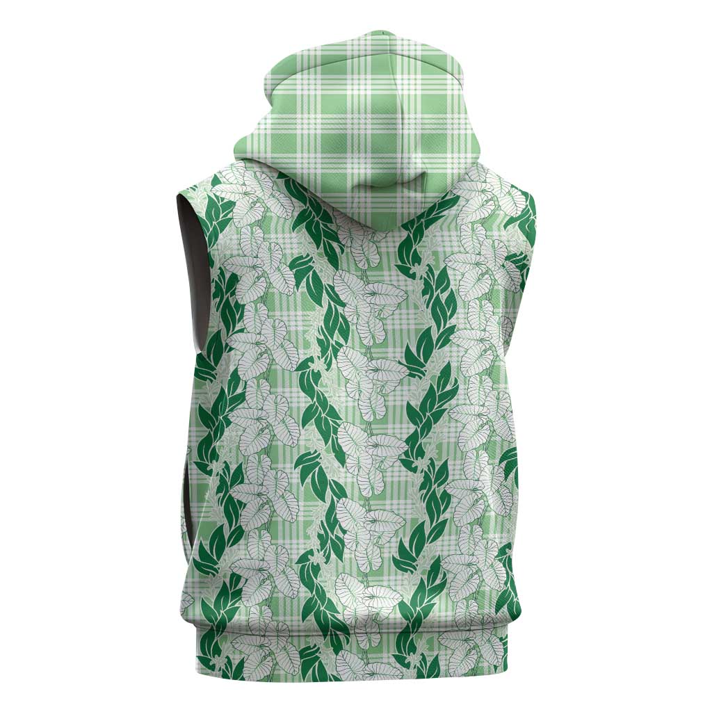 Hawaii Ti Leaf Maile Tuberose Lei Sleeveless Hoodie With Hanalei Leaf Green