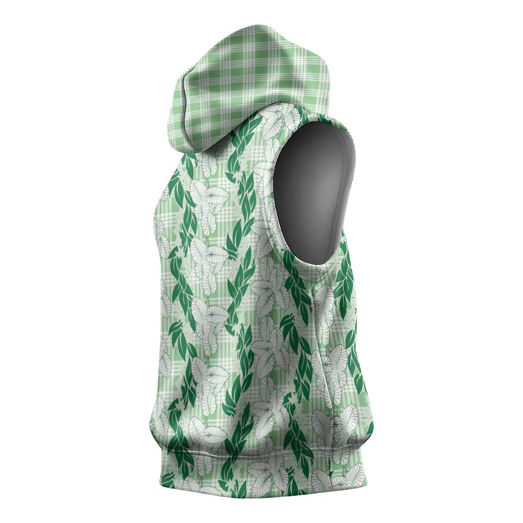 Hawaii Ti Leaf Maile Tuberose Lei Sleeveless Hoodie With Hanalei Leaf Green