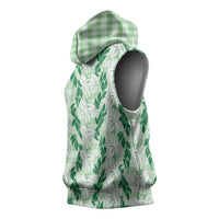 Hawaii Ti Leaf Maile Tuberose Lei Sleeveless Hoodie With Hanalei Leaf Green