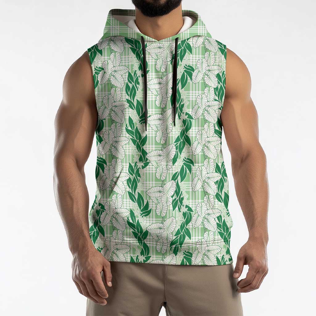 Hawaii Ti Leaf Maile Tuberose Lei Sleeveless Hoodie With Hanalei Leaf Green