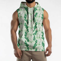 Hawaii Ti Leaf Maile Tuberose Lei Sleeveless Hoodie With Hanalei Leaf Green
