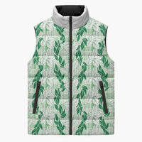 Hawaii Ti Leaf Maile Tuberose Lei Sleeveless Puffer Jacket With Hanalei Leaf Green LT05 Unisex Green - Polynesian Pride