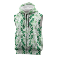 Hawaii Ti Leaf Maile Tuberose Lei Sleeveless Zip Hoodie With Hanalei Leaf Green