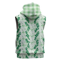Hawaii Ti Leaf Maile Tuberose Lei Sleeveless Zip Hoodie With Hanalei Leaf Green