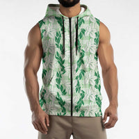 Hawaii Ti Leaf Maile Tuberose Lei Sleeveless Zip Hoodie With Hanalei Leaf Green