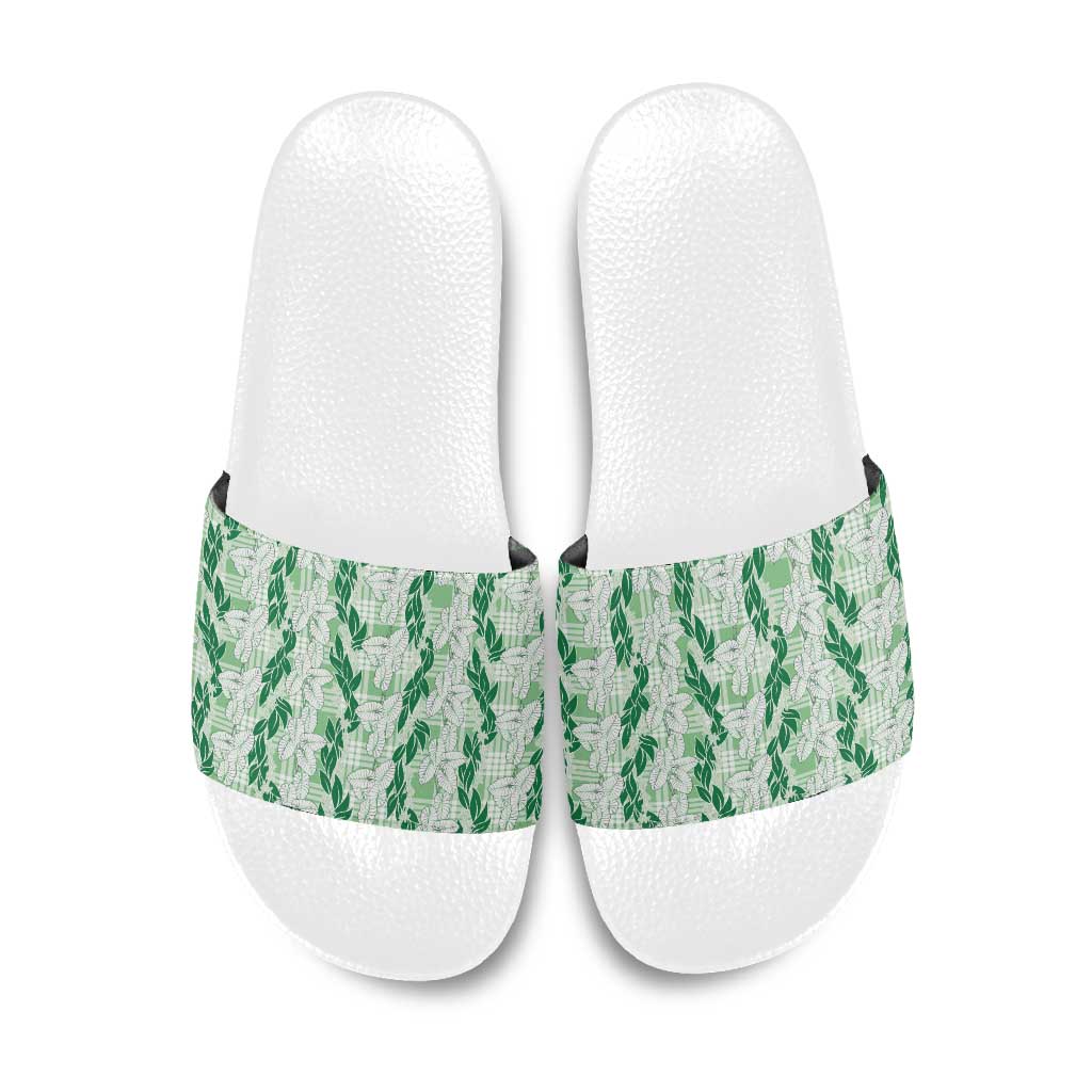Hawaii Ti Leaf Maile Tuberose Lei Slide Sandals With Hanalei Leaf Green LT05 Green - Polynesian Pride
