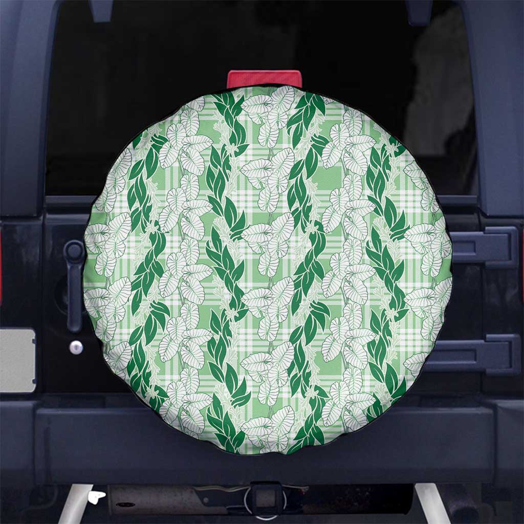 Hawaii Ti Leaf Maile Tuberose Lei Spare Tire Cover With Hanalei Leaf Green