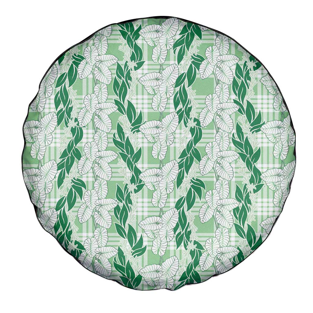 Hawaii Ti Leaf Maile Tuberose Lei Spare Tire Cover With Hanalei Leaf Green