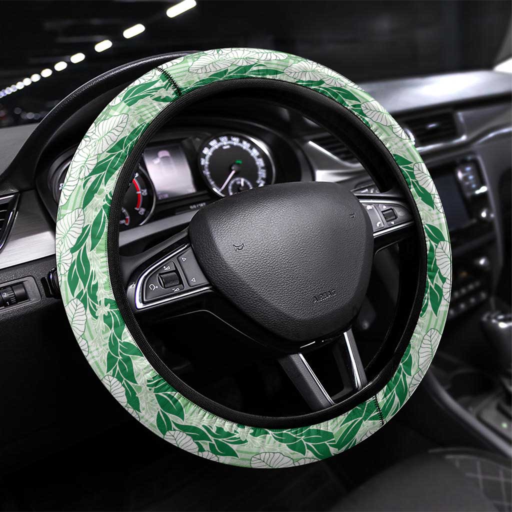 Hawaii Ti Leaf Maile Tuberose Lei Steering Wheel Cover With Hanalei Leaf Green LT05 Universal Fit Green - Polynesian Pride
