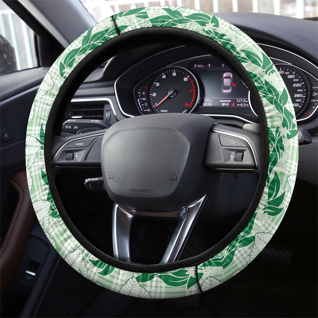 Hawaii Ti Leaf Maile Tuberose Lei Steering Wheel Cover With Hanalei Leaf Green LT05 - Polynesian Pride
