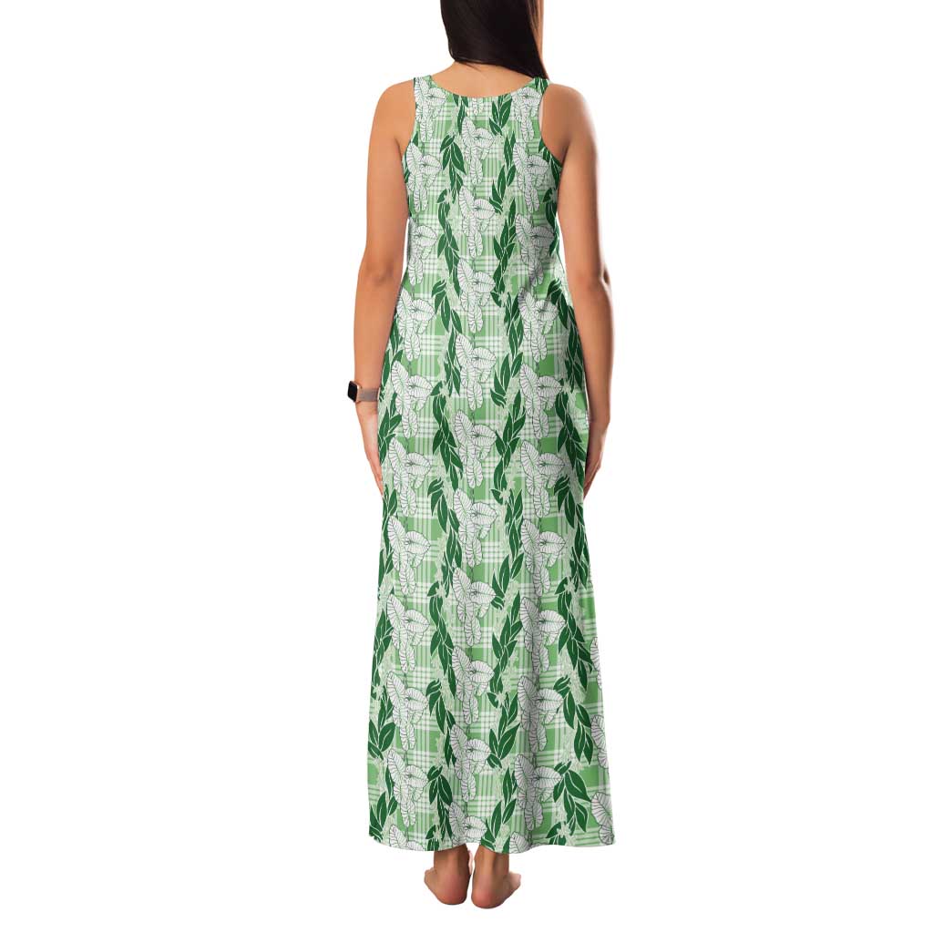 Hawaii Ti Leaf Maile Tuberose Lei Tank Maxi Dress With Hanalei Leaf Green LT05 - Polynesian Pride
