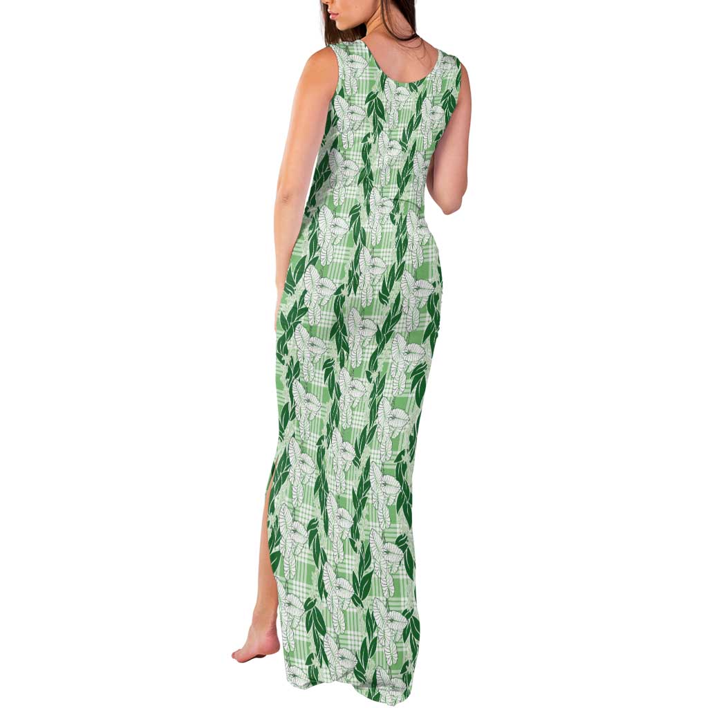 Hawaii Ti Leaf Maile Tuberose Lei Tank Maxi Dress With Hanalei Leaf Green LT05 - Polynesian Pride