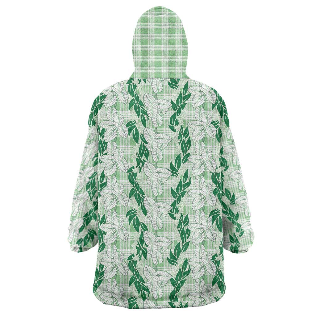 Hawaii Ti Leaf Maile Tuberose Lei Wearable Blanket Hoodie With Hanalei Leaf Green LT05 - Polynesian Pride