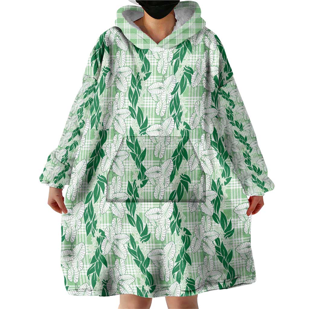 Hawaii Ti Leaf Maile Tuberose Lei Wearable Blanket Hoodie With Hanalei Leaf Green LT05 - Polynesian Pride