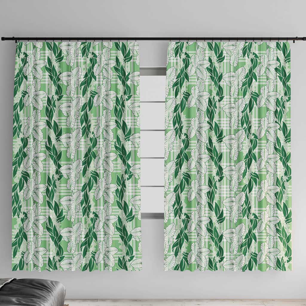 Hawaii Ti Leaf Maile Tuberose Lei Window Curtain With Hanalei Leaf Green LT05 With Hooks Green - Polynesian Pride