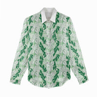 Hawaii Ti Leaf Maile Tuberose Lei Women Casual Shirt With Hanalei Leaf Green LT05 - Polynesian Pride