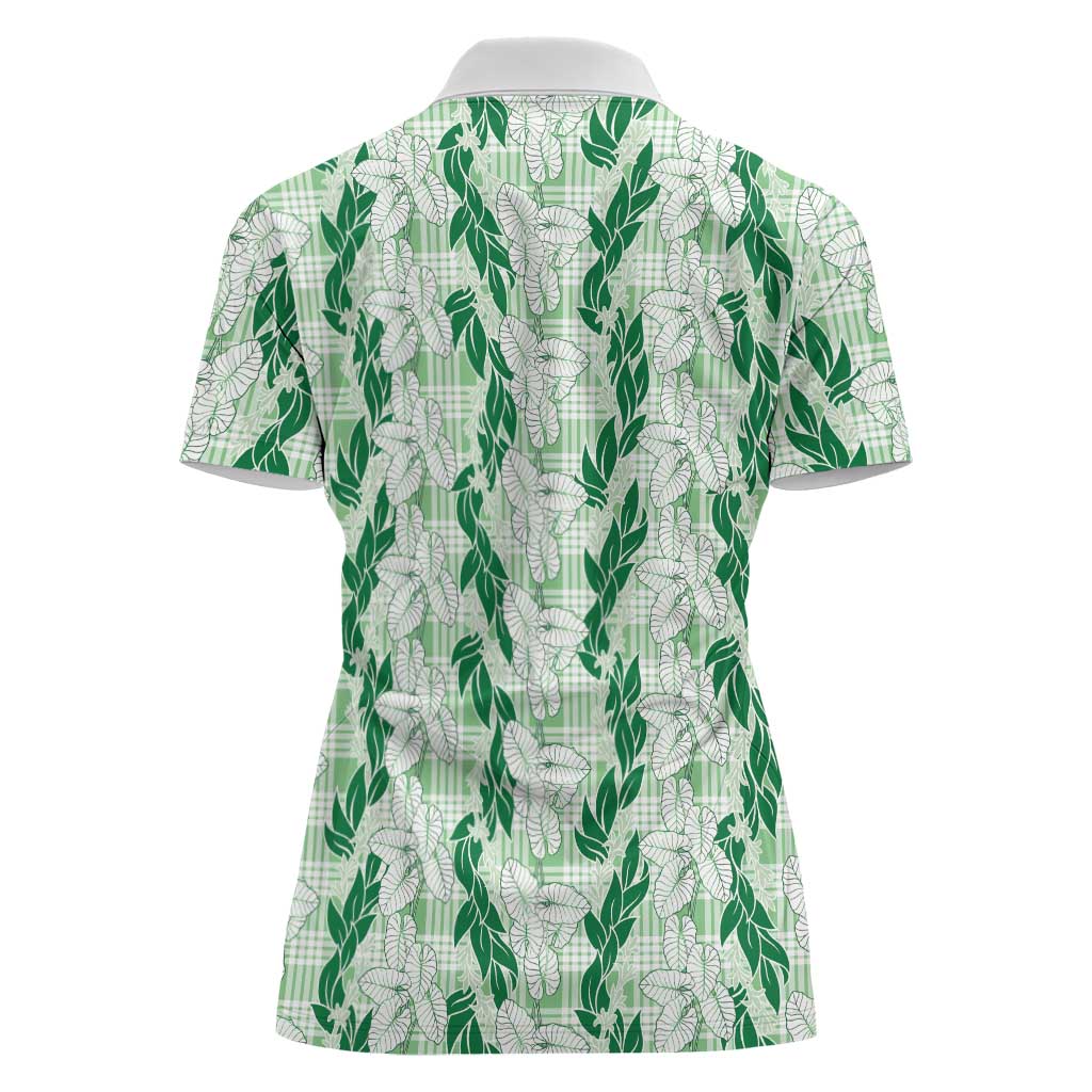Hawaii Ti Leaf Maile Tuberose Lei Women Polo Shirt With Hanalei Leaf Green LT05 - Polynesian Pride