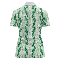 Hawaii Ti Leaf Maile Tuberose Lei Women Polo Shirt With Hanalei Leaf Green LT05 - Polynesian Pride