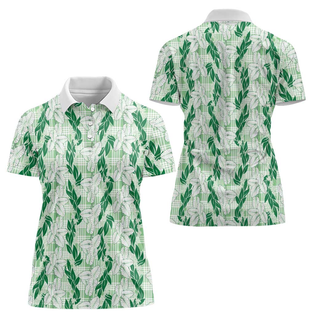 Hawaii Ti Leaf Maile Tuberose Lei Women Polo Shirt With Hanalei Leaf Green LT05 - Polynesian Pride