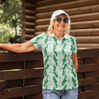 Hawaii Ti Leaf Maile Tuberose Lei Women Polo Shirt With Hanalei Leaf Green LT05 - Polynesian Pride