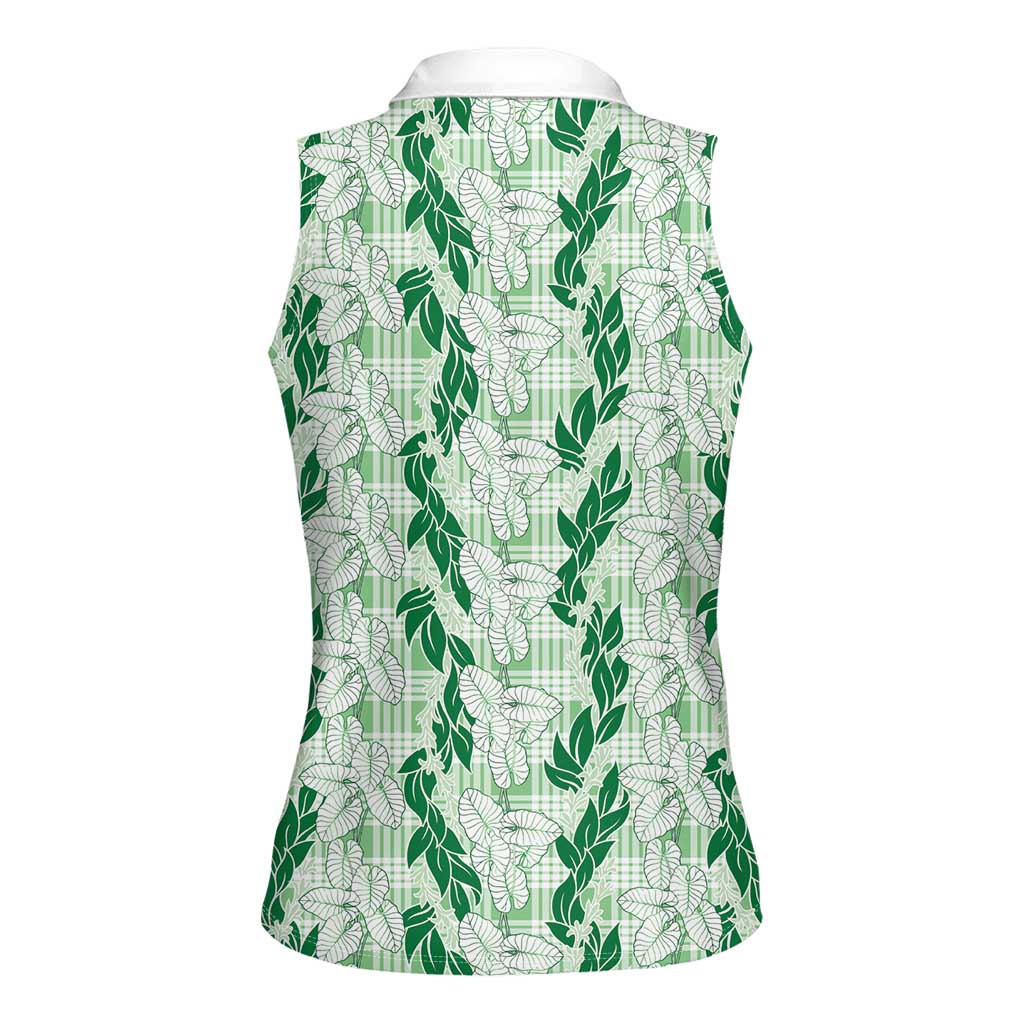 Hawaii Ti Leaf Maile Tuberose Lei Women Sleeveless Polo Shirt With Hanalei Leaf Green LT05 - Polynesian Pride