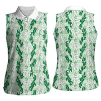 Hawaii Ti Leaf Maile Tuberose Lei Women Sleeveless Polo Shirt With Hanalei Leaf Green LT05 - Polynesian Pride