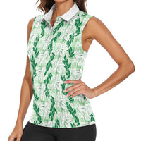Hawaii Ti Leaf Maile Tuberose Lei Women Sleeveless Polo Shirt With Hanalei Leaf Green LT05 - Polynesian Pride