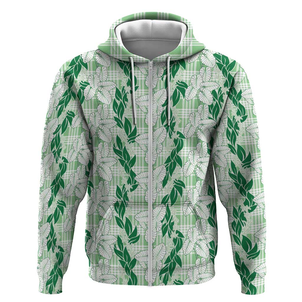 Hawaii Ti Leaf Maile Tuberose Lei Zip Hoodie With Hanalei Leaf Green LT05 Zip Hoodie Green - Polynesian Pride