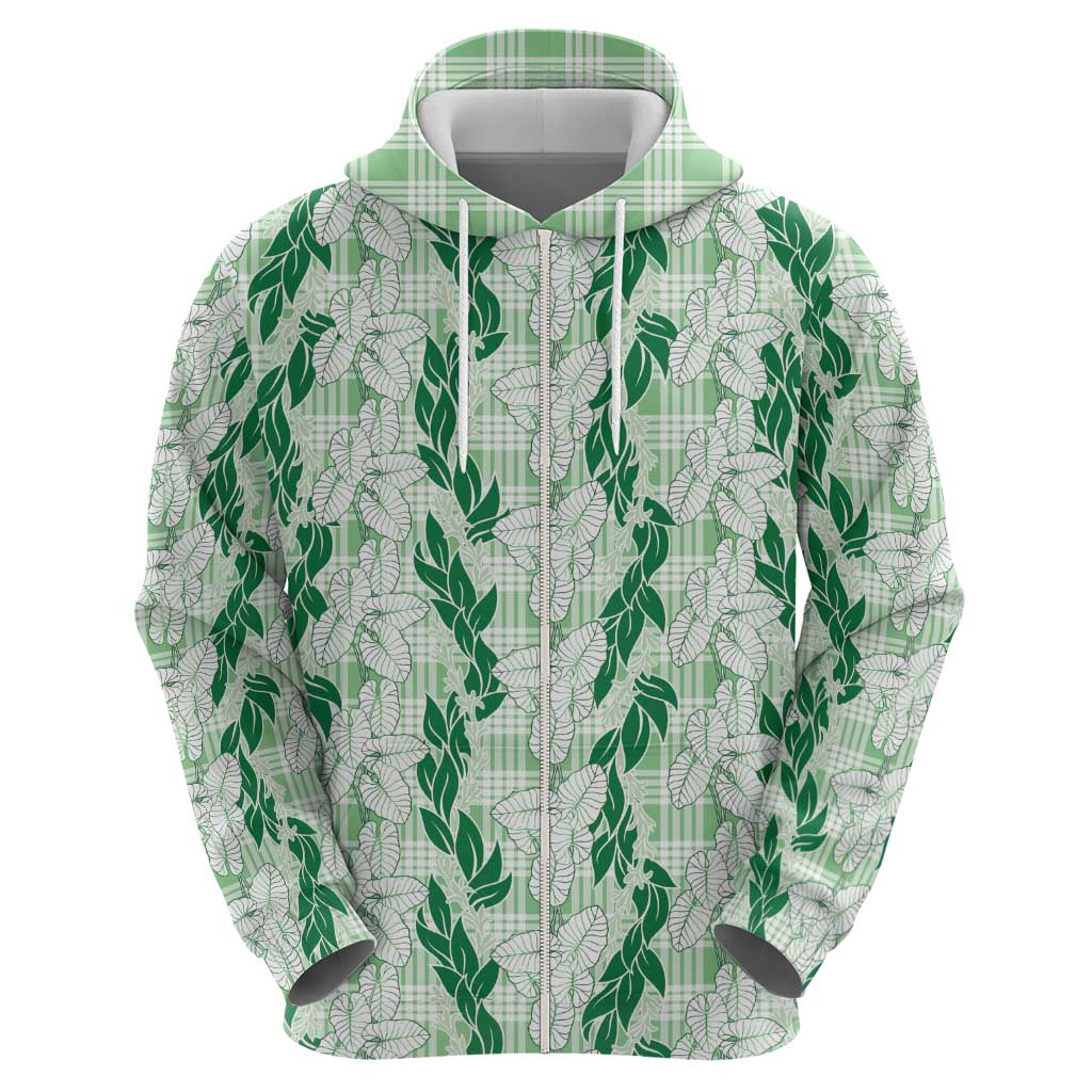 Hawaii Ti Leaf Maile Tuberose Lei Zip Hoodie With Hanalei Leaf Green LT05 - Polynesian Pride