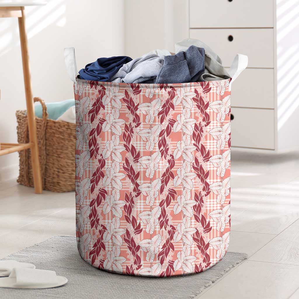 Hawaii Ti Leaf Maile Tuberose Lei Laundry Basket With Hanalei Leaf Red