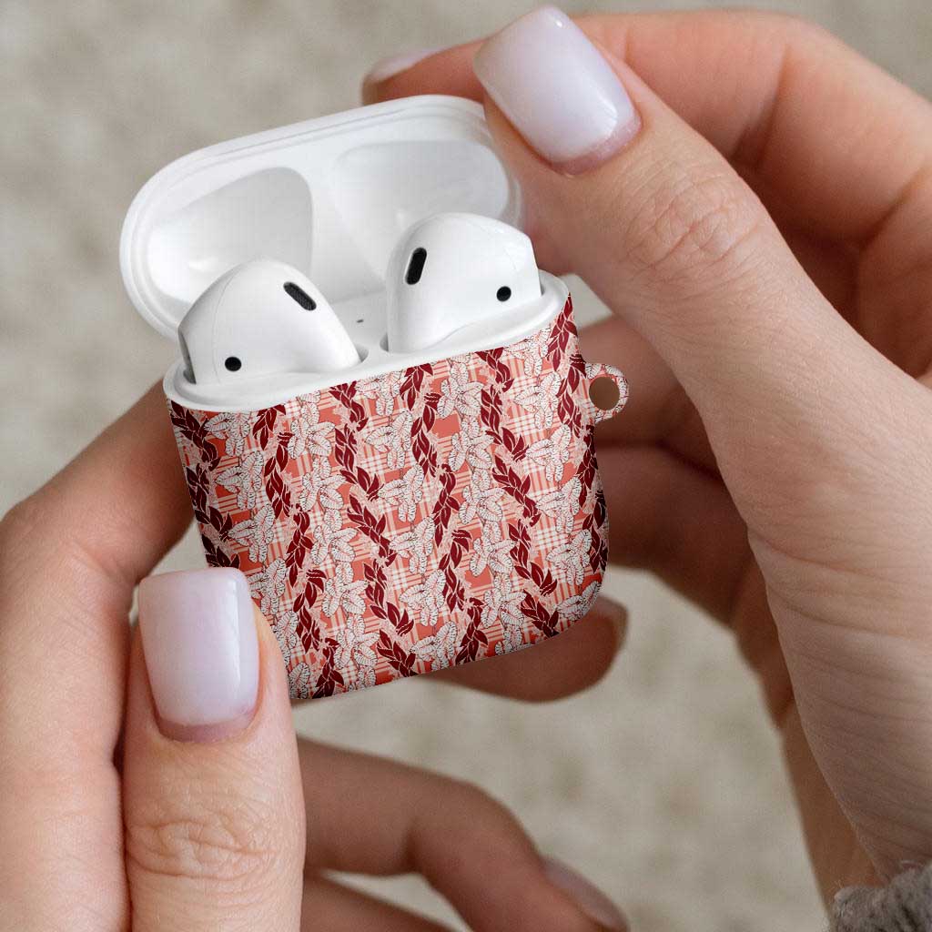 Hawaii Ti Leaf Maile Tuberose Lei AirPods Case With Hanalei Leaf Red LT05 - Polynesian Pride