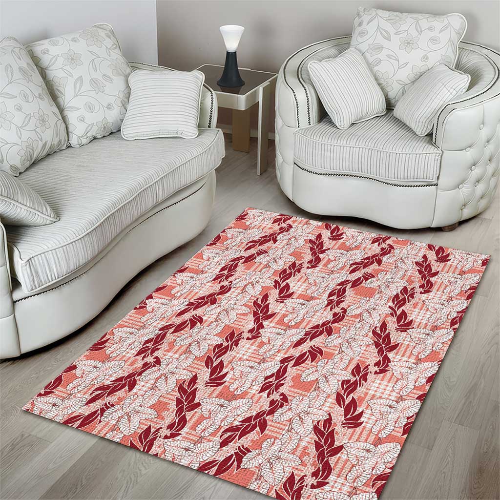 Hawaii Ti Leaf Maile Tuberose Lei Area Rug With Hanalei Leaf Red LT05 - Polynesian Pride