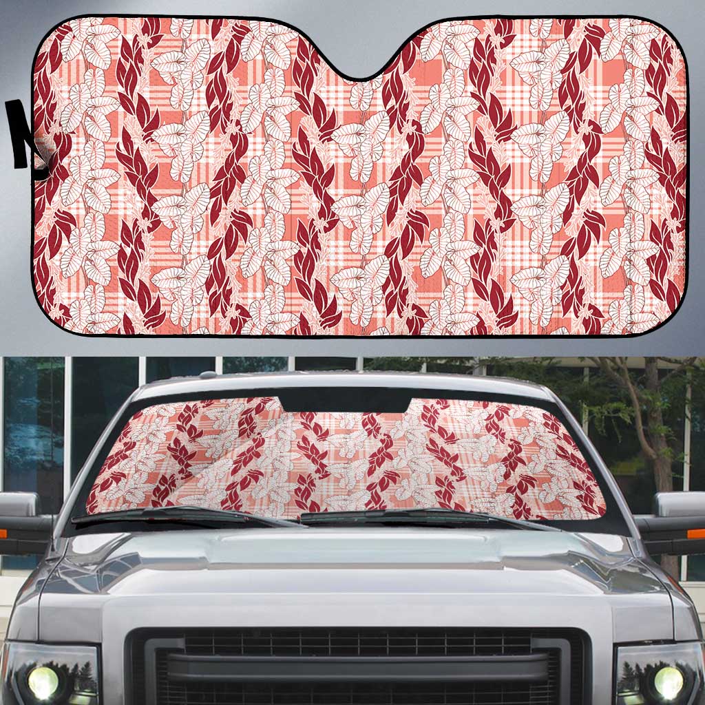 Hawaii Ti Leaf Maile Tuberose Lei Auto Sun Shade With Hanalei Leaf Red LT05 Red - Polynesian Pride