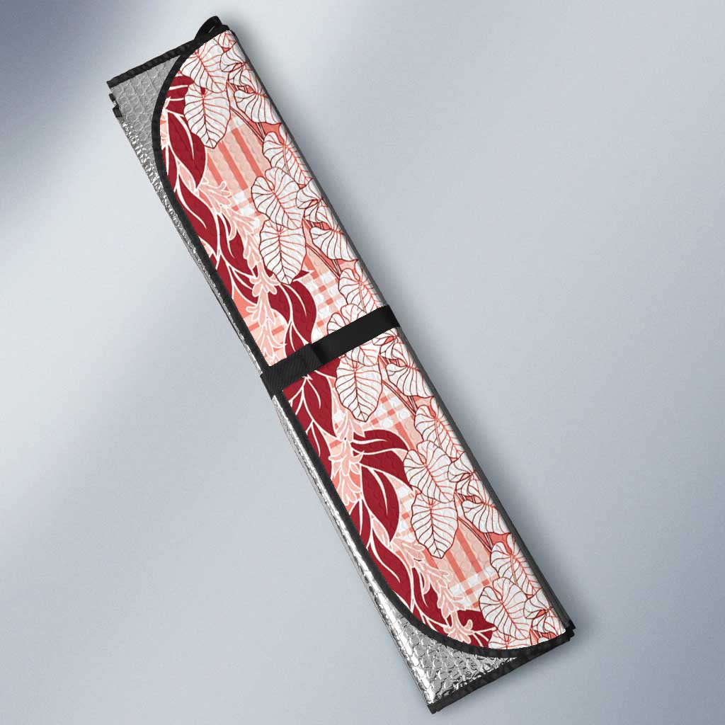 Hawaii Ti Leaf Maile Tuberose Lei Auto Sun Shade With Hanalei Leaf Red LT05 - Polynesian Pride