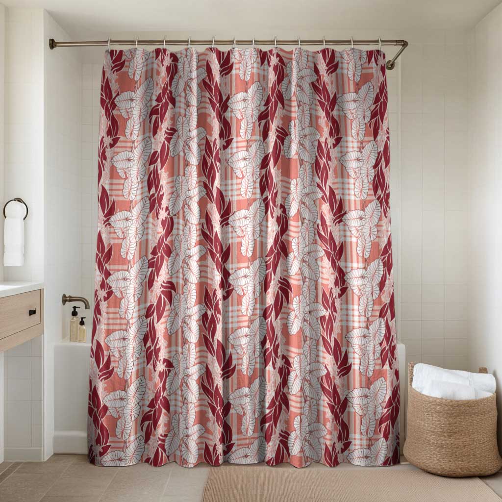 Hawaii Ti Leaf Maile Tuberose Lei Bathroom Set With Hanalei Leaf Red LT05 Shower Curtain Only Red - Polynesian Pride