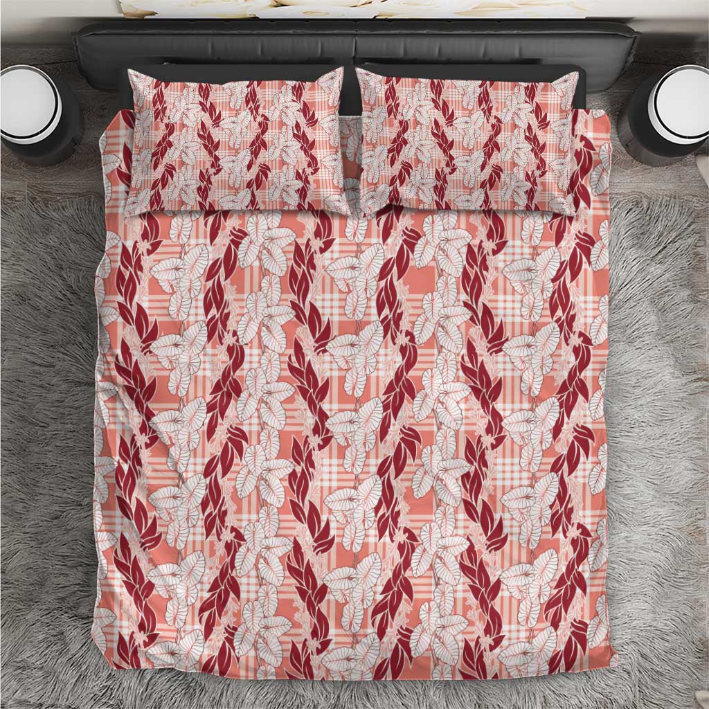 Hawaii Ti Leaf Maile Tuberose Lei Bedding Set With Hanalei Leaf Red LT05 Red - Polynesian Pride