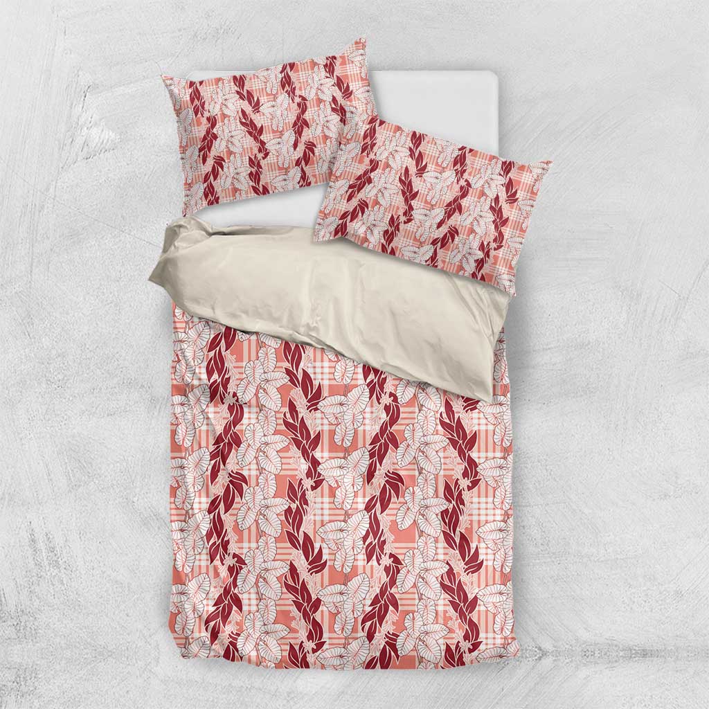 Hawaii Ti Leaf Maile Tuberose Lei Bedding Set With Hanalei Leaf Red LT05 US Twin 172cm x 218cm Red - Polynesian Pride