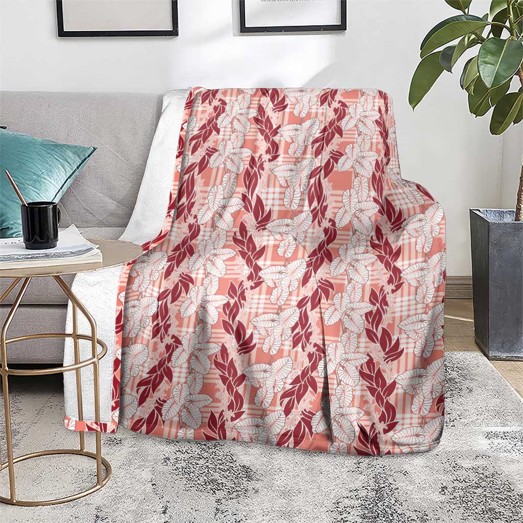 Hawaii Ti Leaf Maile Tuberose Lei Blanket With Hanalei Leaf Red LT05 - Polynesian Pride
