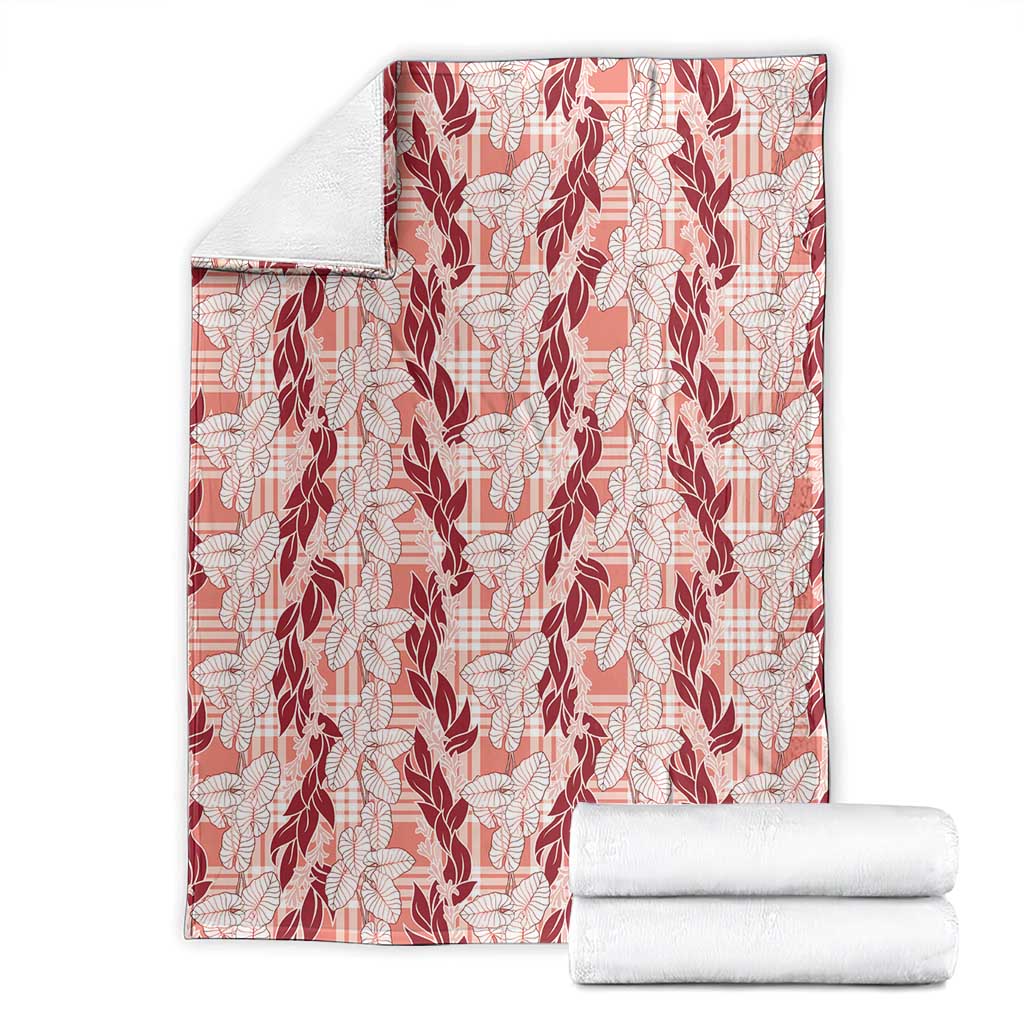 Hawaii Ti Leaf Maile Tuberose Lei Blanket With Hanalei Leaf Red LT05 - Polynesian Pride