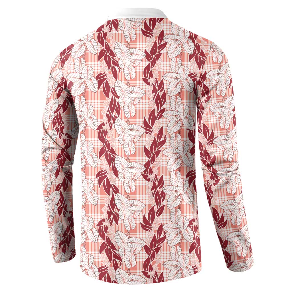Hawaii Ti Leaf Maile Tuberose Lei Button Sweatshirt With Hanalei Leaf Red LT05 - Polynesian Pride