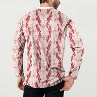 Hawaii Ti Leaf Maile Tuberose Lei Button Sweatshirt With Hanalei Leaf Red LT05 - Polynesian Pride
