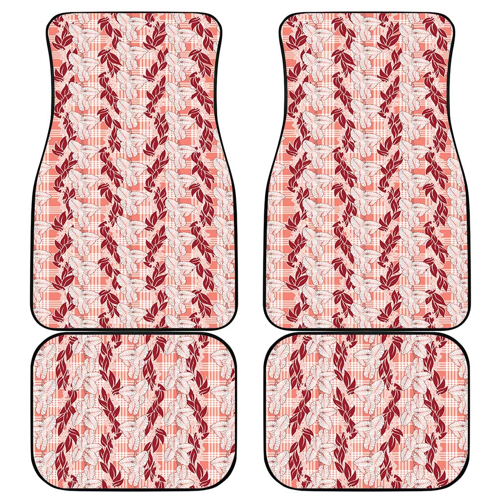 Hawaii Ti Leaf Maile Tuberose Lei Car Mats With Hanalei Leaf Red LT05 - Polynesian Pride