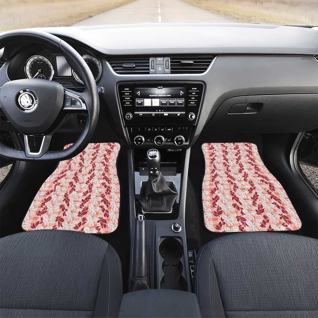 Hawaii Ti Leaf Maile Tuberose Lei Car Mats With Hanalei Leaf Red LT05 Set 2pcs - Front Red - Polynesian Pride